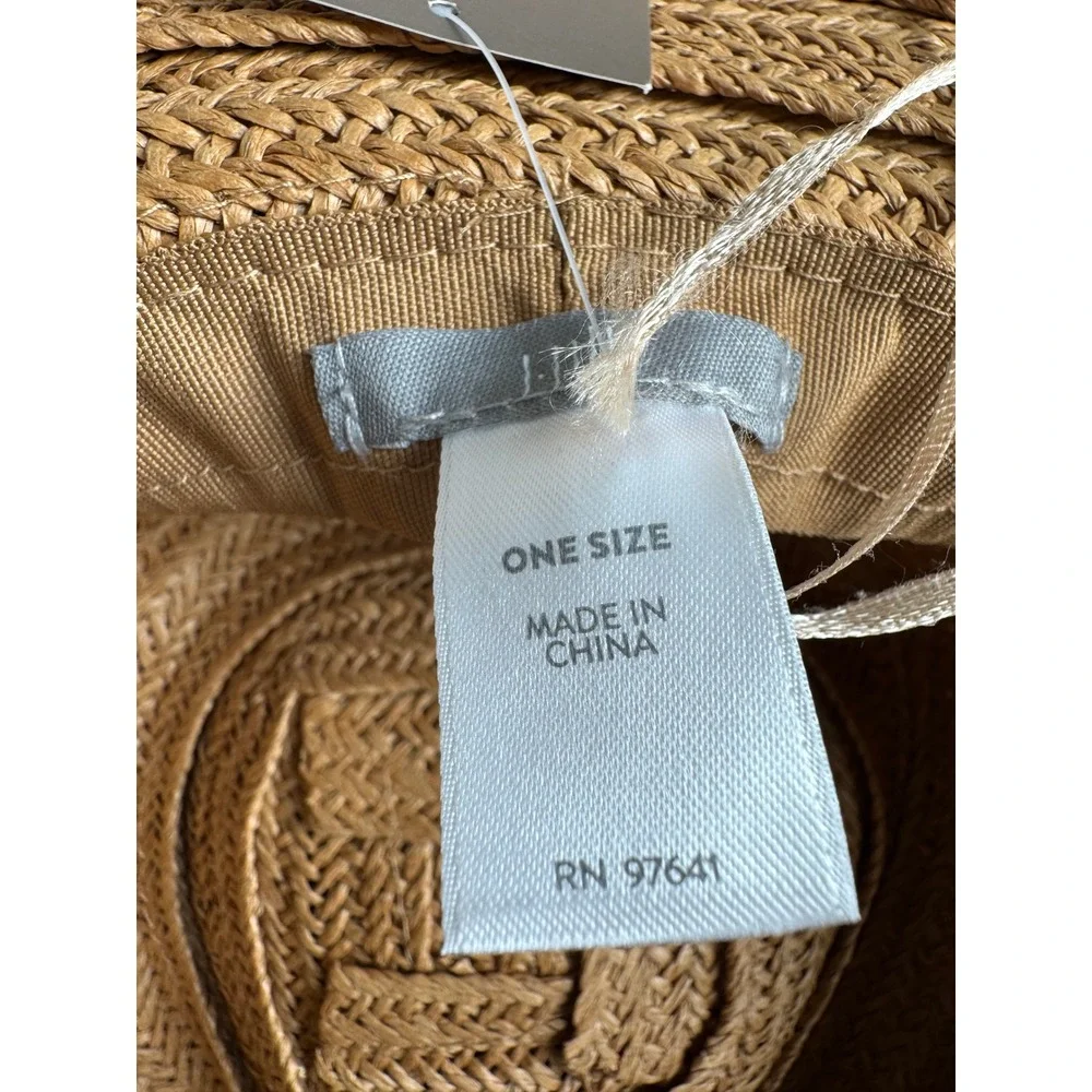 J. Jill Straw Sun Hat Wide Frayed Brim Pom Poms Natural Tan